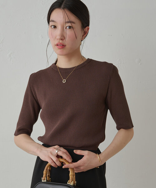 【Loungedress】リブハーフスリーブニット LOUNGEDRESS（ラウンジドレス）の「リブハーフスリーブニット