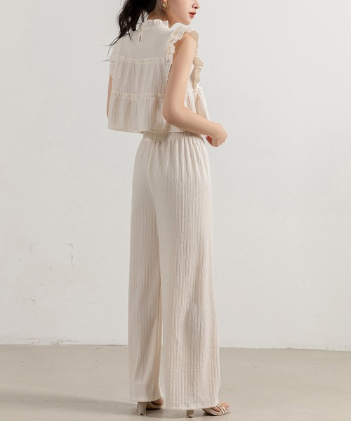DAY CLOSET（デイ クローゼット）の「レディース ヨウリュウ風フリルトップス+ワイドパンツセットアップ 上下2点セット（セットアップ・レディース・ブラック/アイボリー/ブルーグレー/ピンク/ベージュ・FREE）」の16枚目の写真