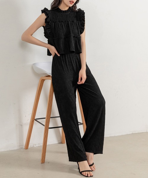 DAY CLOSET（デイ クローゼット）の「レディース ヨウリュウ風フリルトップス+ワイドパンツセットアップ 上下2点セット（セットアップ・レディース・ブラック/アイボリー/ブルーグレー/ピンク/ベージュ・FREE）」の11枚目の写真