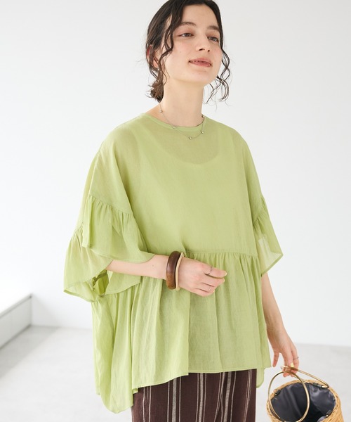 CRAFT STANDARD BOUTIQUE（クラフトスタンダードブティック）の「ヴィンテージボイルティアード切替ブラウス（シャツ/ブラウス・レディース・ブラック/ベージュ/ブルー系/レッド/ライム・FREE）」の4枚目の写真