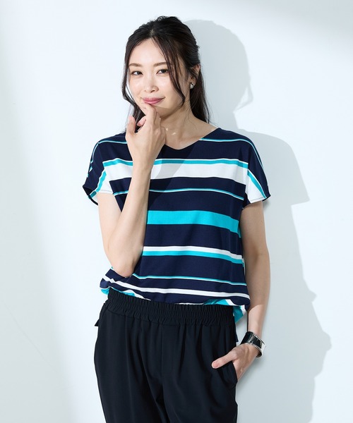 A/C DESIGN BY ALPHA CUBIC（エーシーデザインバイアルファキュービック）の「マルチボーダープルオーバー（Tシャツ/カットソー・レディース・ブラック/ネイビー/ライトグレー・LL/L/M）」の3枚目の写真