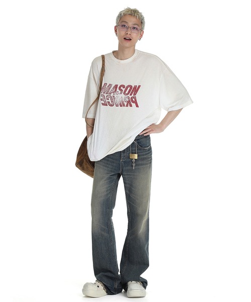 MASONPRINCE(メイソンプリンス)の「オーバーサイズ 汚れ加工 反転ロゴデザイン Tシャツ DT4252【MASONPRINCE】(Tシャツ/カットソー・メンズ・グレー/ブラック/ホワイト・S/M/L)」の8枚目の写真