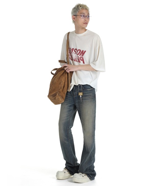 MASONPRINCE(メイソンプリンス)の「オーバーサイズ 汚れ加工 反転ロゴデザイン Tシャツ DT4252【MASONPRINCE】(Tシャツ/カットソー・メンズ・グレー/ブラック/ホワイト・S/M/L)」の9枚目の写真