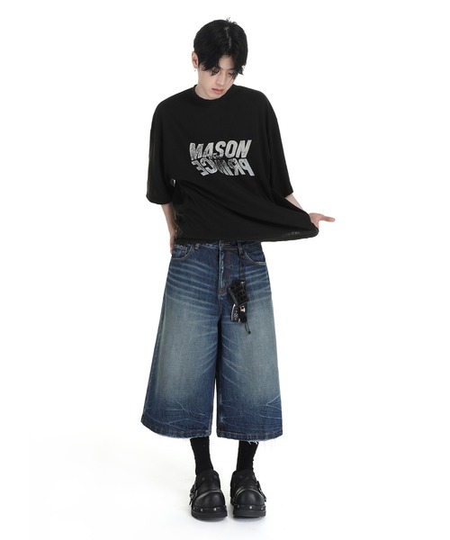 MASONPRINCE(メイソンプリンス)の「オーバーサイズ 汚れ加工 反転ロゴデザイン Tシャツ DT4252【MASONPRINCE】(Tシャツ/カットソー・メンズ・グレー/ブラック/ホワイト・S/M/L)」の4枚目の写真