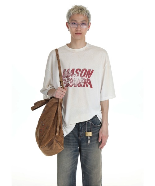 MASONPRINCE(メイソンプリンス)の「オーバーサイズ 汚れ加工 反転ロゴデザイン Tシャツ DT4252【MASONPRINCE】(Tシャツ/カットソー・メンズ・グレー/ブラック/ホワイト・S/M/L)」の7枚目の写真