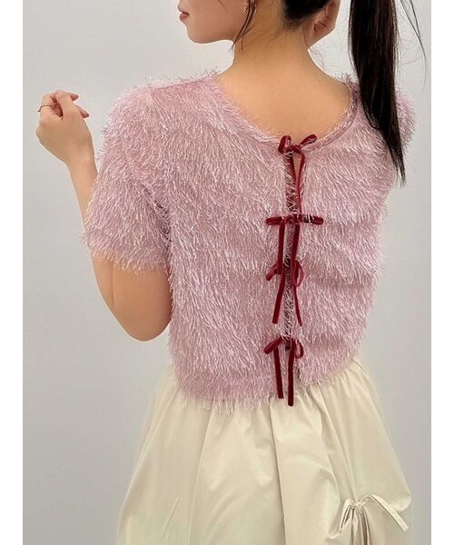 dazzlin(ダズリン)の「コンパクトシャギーリボンカットプルオーバー(Tシャツ/カットソー・レディース・オフホワイト/チャコールグレー/ピンク・FREE)」の3枚目の写真