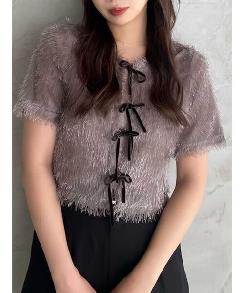 dazzlin(ダズリン)の「コンパクトシャギーリボンカットプルオーバー(Tシャツ/カットソー・レディース・オフホワイト/チャコールグレー/ピンク・FREE)」の2枚目の写真