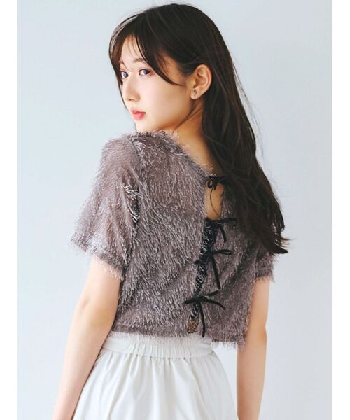 dazzlin(ダズリン)の「コンパクトシャギーリボンカットプルオーバー(Tシャツ/カットソー・レディース・オフホワイト/チャコールグレー/ピンク・FREE)」の18枚目の写真