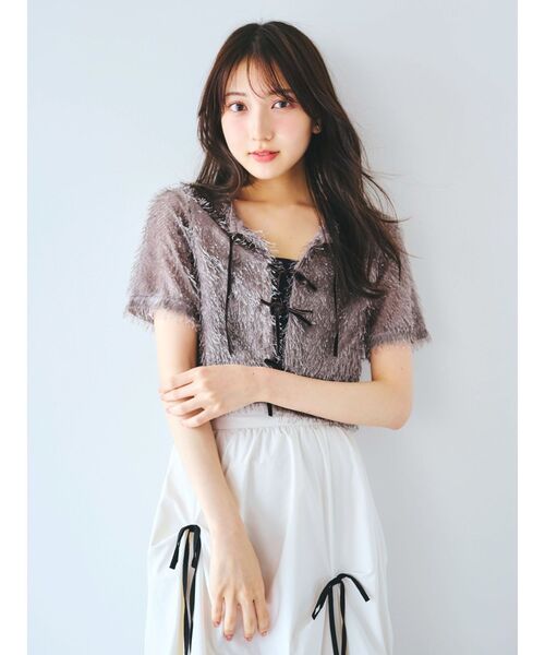 dazzlin(ダズリン)の「コンパクトシャギーリボンカットプルオーバー(Tシャツ/カットソー・レディース・オフホワイト/チャコールグレー/ピンク・FREE)」の20枚目の写真