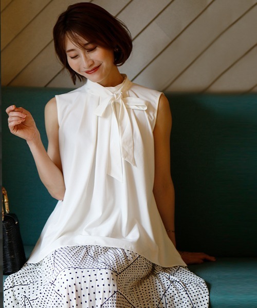 Ehre style（エーレスタイル）の「1枚で万能！ONとOFFで楽しむ！2wayリボンブラウス（シャツ/ブラウス・レディース・ブラック/ホワイト・FREE）」の17枚目の写真