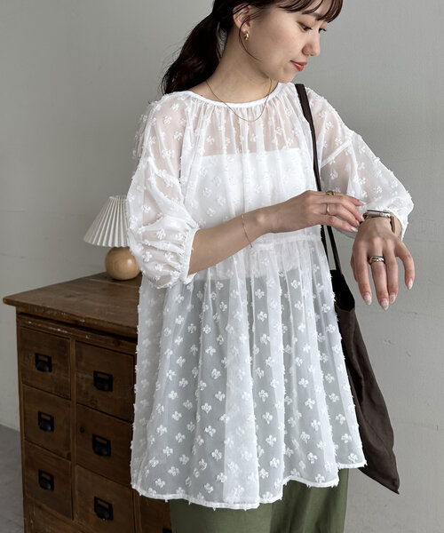 DISCOAT（ディスコート）の「【WEB限定】前後2WAYシアードットブラウス（シャツ/ブラウス・レディース・ホワイト/アイボリー/ブラック・FREE）」の7枚目の写真