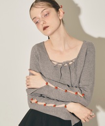 VIOLETTA | ローズモチーフクロップドニットトップス(ニット/セーター)