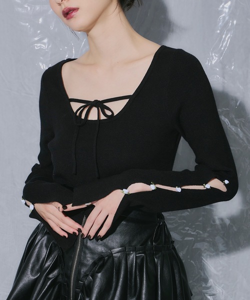 VIOLETTA（ヴィオレッタ）の「ローズモチーフクロップドニットトップス（ニット/セーター・レディース・レッド/ライトグレー/ブラック/ホワイト・FREE）」の10枚目の写真