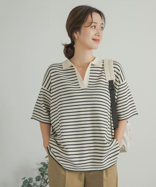 URBAN RESEARCH DOORS（アーバンリサーチドアーズ）の「ウォッシャブルボーダースキッパーニット（ニット/セーター・レディース・ブラウン系その他/ホワイト系その他・MEDIUM）」の18枚目の写真