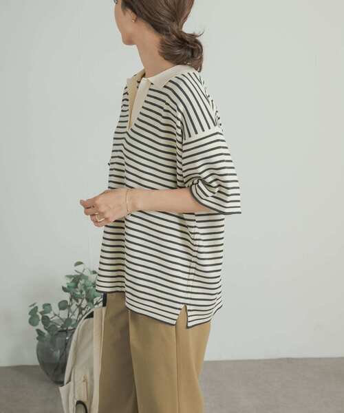 URBAN RESEARCH DOORS（アーバンリサーチドアーズ）の「ウォッシャブルボーダースキッパーニット（ニット/セーター・レディース・ブラウン系その他/ホワイト系その他・MEDIUM）」の17枚目の写真