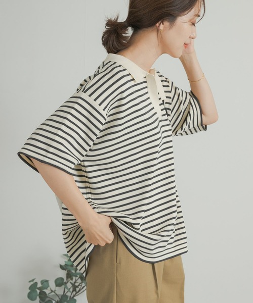 URBAN RESEARCH DOORS（アーバンリサーチドアーズ）の「ウォッシャブルボーダースキッパーニット（ニット/セーター・レディース・ブラウン系その他/ホワイト系その他・MEDIUM）」の15枚目の写真