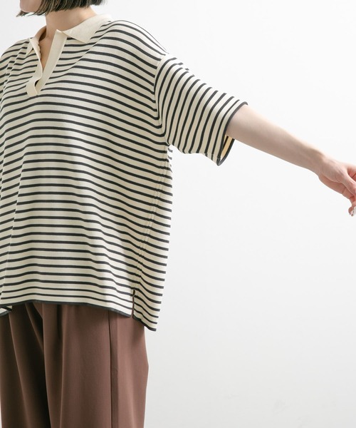 URBAN RESEARCH DOORS（アーバンリサーチドアーズ）の「ウォッシャブルボーダースキッパーニット（ニット/セーター・レディース・ブラウン系その他/ホワイト系その他・MEDIUM）」の7枚目の写真