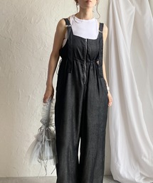 She's Closet（シーズクローゼット）の「フロントジップハイウエストドローストリング付きミリタリーワイドパンツオールインワンサロペット（サロペット/オーバーオール）」