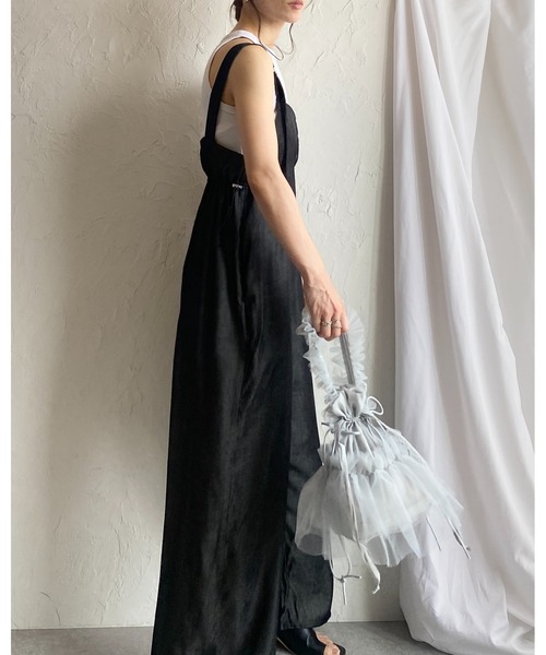 She's Closet(シーズクローゼット)の「フロントジップハイウエストドローストリング付きミリタリーワイドパンツオールインワンサロペット(サロペット/オーバーオール・レディース・インディゴブルー/ブラック・FREE)」の12枚目の写真
