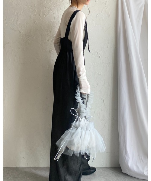 She's Closet(シーズクローゼット)の「フロントジップハイウエストドローストリング付きミリタリーワイドパンツオールインワンサロペット(サロペット/オーバーオール・レディース・インディゴブルー/ブラック・FREE)」の3枚目の写真