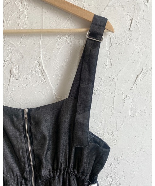She's Closet(シーズクローゼット)の「フロントジップハイウエストドローストリング付きミリタリーワイドパンツオールインワンサロペット(サロペット/オーバーオール・レディース・インディゴブルー/ブラック・FREE)」の21枚目の写真