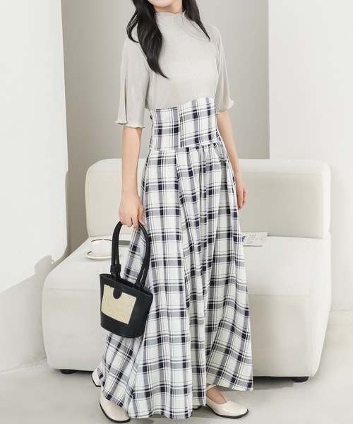 Lace Ladies(レースレディース)の「チェック柄 バックレースアップ ハイウエスト ドッキング ワンピース(ワンピース・レディース・アイボリー/ブラック・S/FREE)」の12枚目の写真