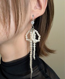 ニッケルフリー パールリボンチェーンピアス