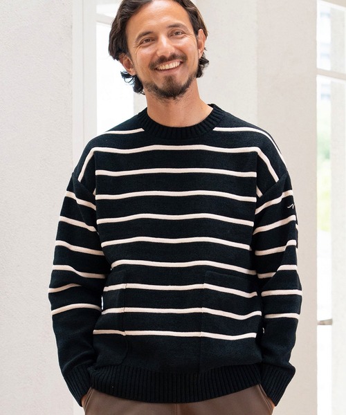 CALL&RESPONSE(コールアンドレスポンス)の「mn2994-ボーダーニットPO-サイセンタク プルオーバー(ニット/セーター・メンズ・ブラック/ベージュ・2/4/5)」の2枚目の写真