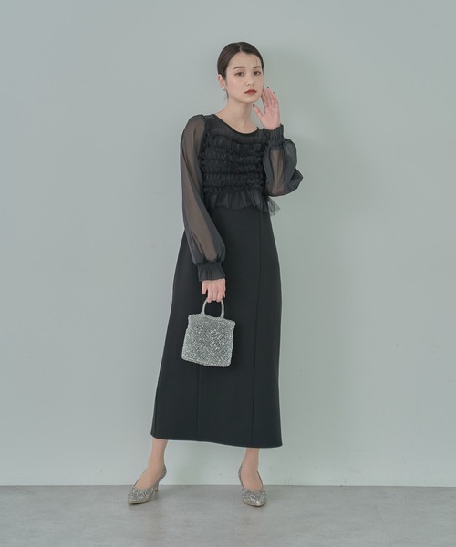 earth music&ecology（アースミュージックアンドエコロジー）の「SET2点チュールキャミ付きドッキングワンピース（ワンピース・レディース・ブラック/ベージュ・M/S）」の18枚目の写真