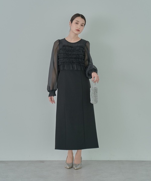 earth music&ecology（アースミュージックアンドエコロジー）の「SET2点チュールキャミ付きドッキングワンピース（ワンピース・レディース・ブラック/ベージュ・M/S）」の20枚目の写真