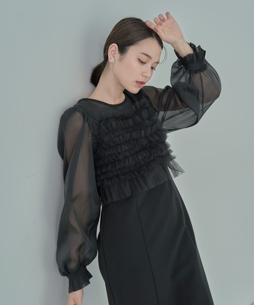 earth music&ecology（アースミュージックアンドエコロジー）の「SET2点チュールキャミ付きドッキングワンピース（ワンピース・レディース・ブラック/ベージュ・M/S）」の17枚目の写真