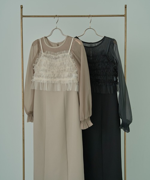 earth music&ecology（アースミュージックアンドエコロジー）の「SET2点チュールキャミ付きドッキングワンピース（ワンピース・レディース・ブラック/ベージュ・M/S）」の12枚目の写真