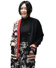 オルテガ柄ニットカーディガン 長袖 幾何学柄
