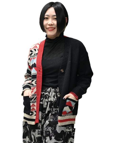 カーディガン 幾何学柄 オルテガ柄 総柄 長袖ニットカーディガン レディース セール】幾何学柄 オルテガ柄 総柄 長袖ニットカーディガン