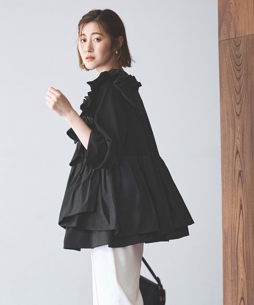 セール】洗える ｜ ショルダー フリル ペプラム TOPS ｜ 長袖 トップス