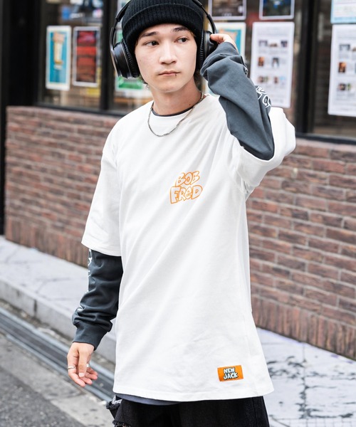 Rocky Monroe(ロッキーモンロー)の「NEW JACK ニュージャック オーバーサイズイラスト発泡プリントレイヤードTシャツ(アンサンブル・メンズ・ホワイト/ブラック/スミクロ/ホワイト系・M/L)」の5枚目の写真