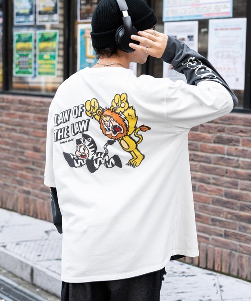 Rocky Monroe(ロッキーモンロー)の「NEW JACK ニュージャック オーバーサイズイラスト発泡プリントレイヤードTシャツ(アンサンブル・メンズ・ホワイト/ブラック/スミクロ/ホワイト系・M/L)」の8枚目の写真