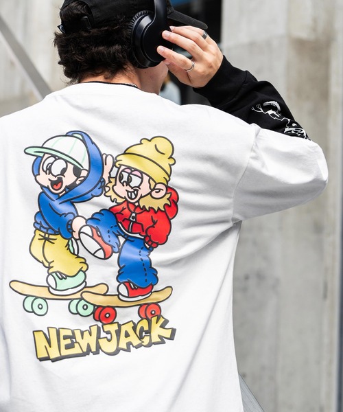 Rocky Monroe(ロッキーモンロー)の「NEW JACK ニュージャック オーバーサイズイラスト発泡プリントレイヤードTシャツ(アンサンブル・メンズ・ホワイト/ブラック/スミクロ/ホワイト系・M/L)」の12枚目の写真