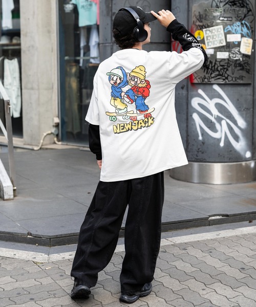 Rocky Monroe(ロッキーモンロー)の「NEW JACK ニュージャック オーバーサイズイラスト発泡プリントレイヤードTシャツ(アンサンブル・メンズ・ホワイト/ブラック/スミクロ/ホワイト系・M/L)」の16枚目の写真
