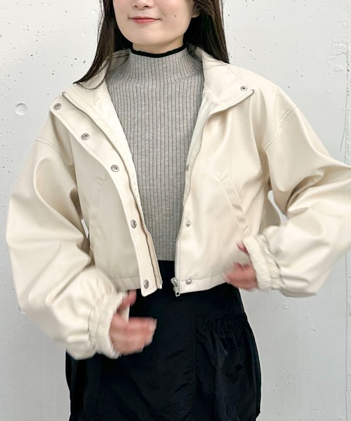 archives（アルシーヴ）の「フェイクレザードロストショートブルゾン／（ブルゾン・レディース・ブラック/ブルー/アイボリー・MEDIUM）」の13枚目の写真