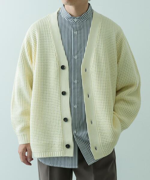 タリアトーレ ワッフル編みベルト付きカーディガン ナチュラル セール】ワッフル編み Vネックニットカーディガン（カーディガン