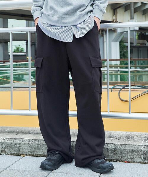WEGO（ウィゴー）の「WEGO/ワイドカーゴスウェットパンツ（カーゴパンツ・メンズ・ブラック/杢グレー・MEDIUM/LARGE）」の2枚目の写真