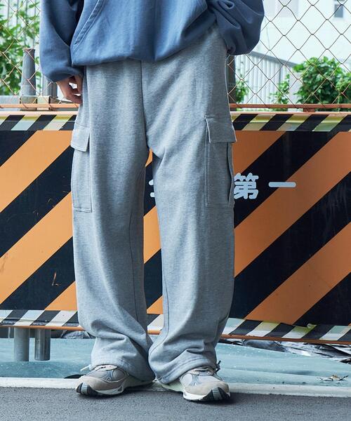 WEGO（ウィゴー）の「WEGO/ワイドカーゴスウェットパンツ（カーゴパンツ・メンズ・ブラック/杢グレー・MEDIUM/LARGE）」の7枚目の写真