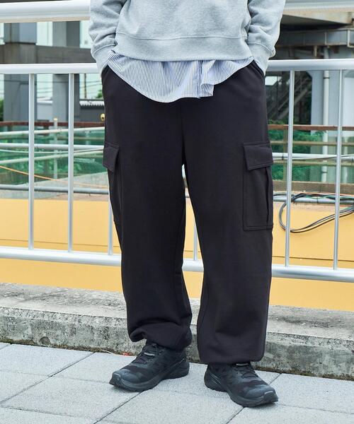 WEGO（ウィゴー）の「WEGO/ワイドカーゴスウェットパンツ（カーゴパンツ・メンズ・ブラック/杢グレー・MEDIUM/LARGE）」の4枚目の写真