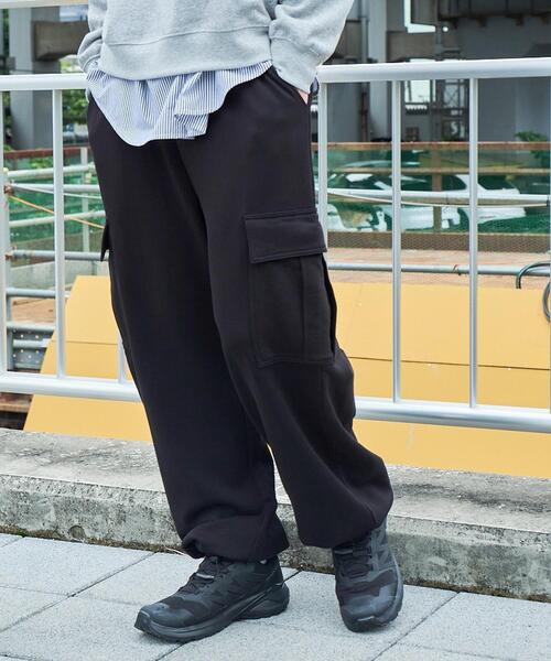 WEGO（ウィゴー）の「WEGO/ワイドカーゴスウェットパンツ（カーゴパンツ・メンズ・ブラック/杢グレー・MEDIUM/LARGE）」の5枚目の写真