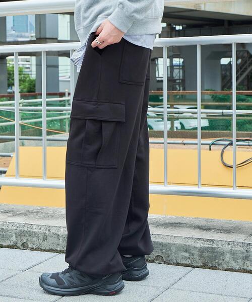 WEGO（ウィゴー）の「WEGO/ワイドカーゴスウェットパンツ（カーゴパンツ・メンズ・ブラック/杢グレー・MEDIUM/LARGE）」の12枚目の写真