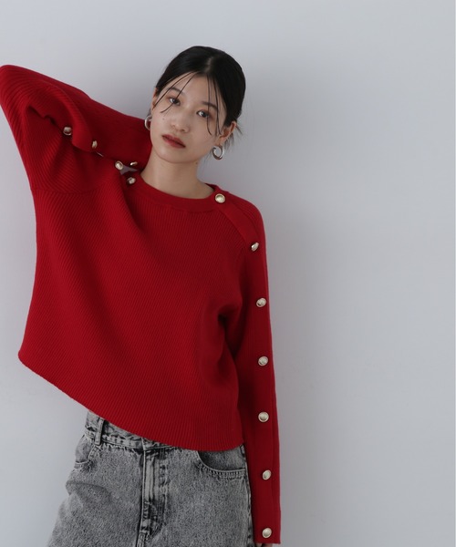 N.（N. Natural Beauty Basic）（エヌエヌナチュラルビューティーベーシック）の「◆ラグランボタンニット（ニット/セーター・レディース・レッド/オフホワイト/チャコールグレー・MEDIUM）」の21枚目の写真