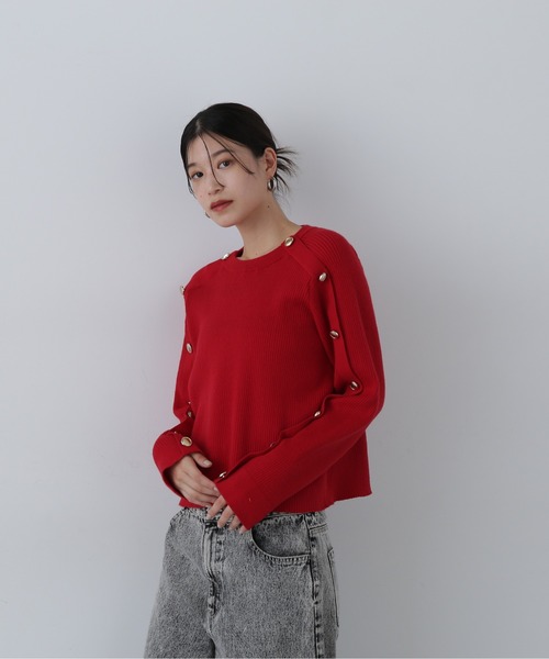 N.（N. Natural Beauty Basic）（エヌエヌナチュラルビューティーベーシック）の「◆ラグランボタンニット（ニット/セーター・レディース・レッド/オフホワイト/チャコールグレー・MEDIUM）」の22枚目の写真