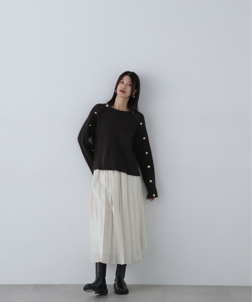 N.（N. Natural Beauty Basic）（エヌエヌナチュラルビューティーベーシック）の「◆ラグランボタンニット（ニット/セーター・レディース・レッド/オフホワイト/チャコールグレー・MEDIUM）」の17枚目の写真