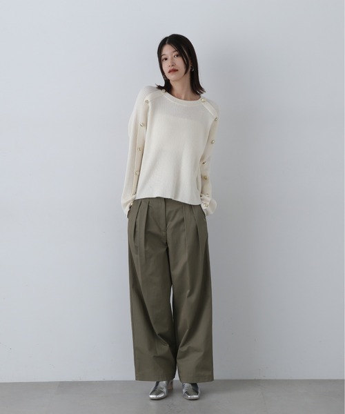 N.（N. Natural Beauty Basic）（エヌエヌナチュラルビューティーベーシック）の「◆ラグランボタンニット（ニット/セーター・レディース・レッド/オフホワイト/チャコールグレー・MEDIUM）」の5枚目の写真